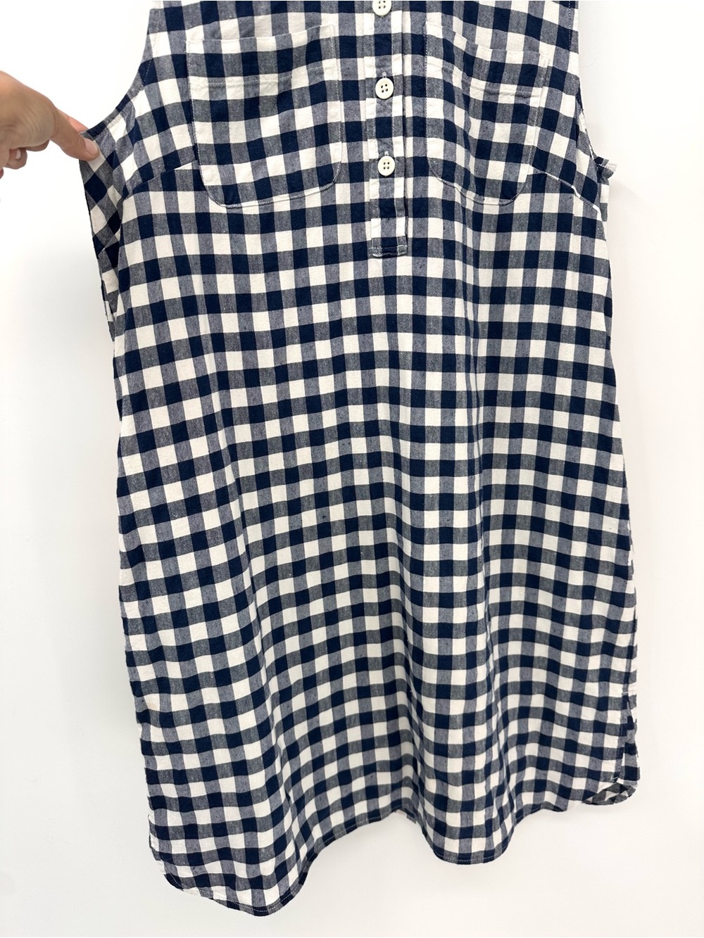 Land's End Navy & White Gingham Midi Shirtdress with Pockets Size 14 - Picture 3 of 9